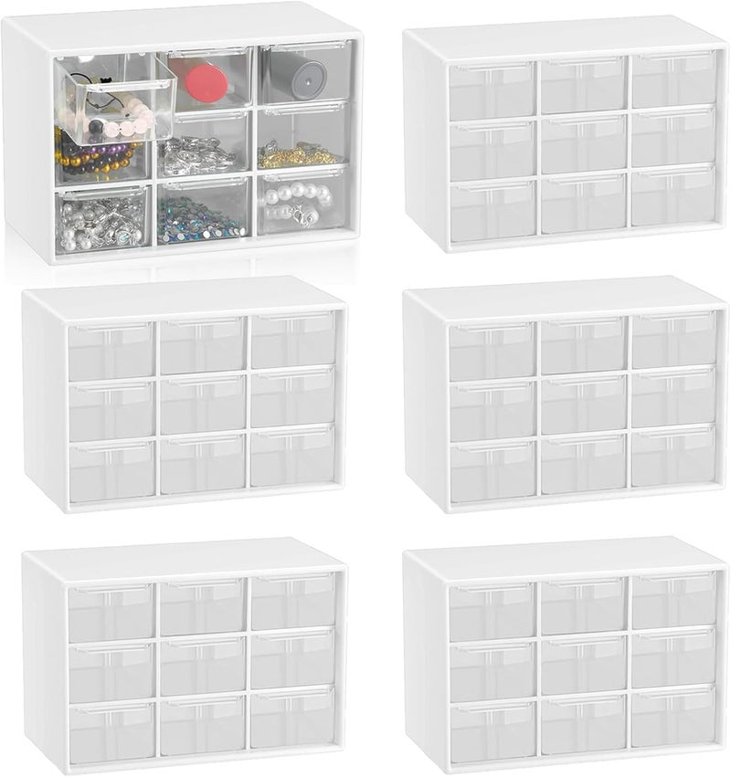 LIPCHEEGO 6 Pcs Small Drawer Organizer for Desk, Mini Desktop Drawer Organizer with 9 Clear Drawers, Plastic Desktop Craft Storage Box for Desk Office School Home 7.1" x 3. 8" x 4.6" (White) - Image 1